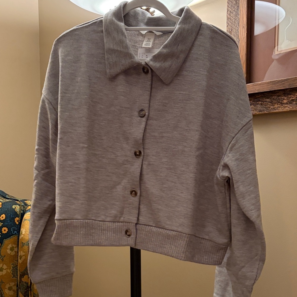 H&M Light Gray Melange Cardigan with Collar/NWT/XL - Picture 11 of 12
